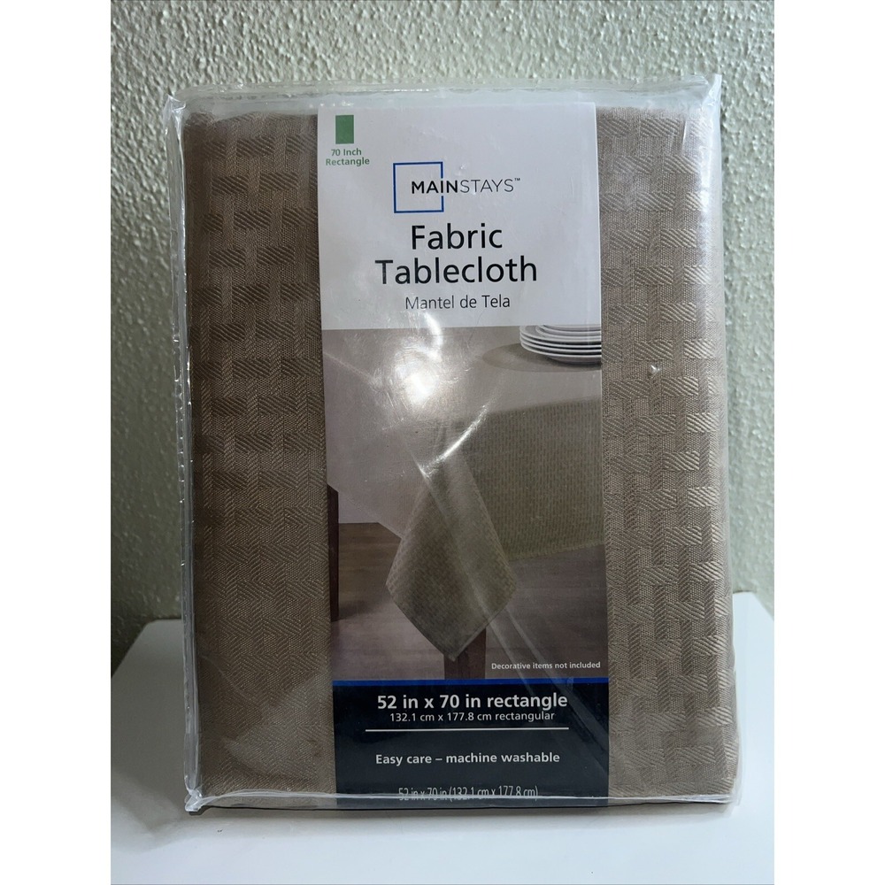 Mainstays Solid Arctic Brownstone Fabric Tablecloth 52" X 70" Rectangle NEW